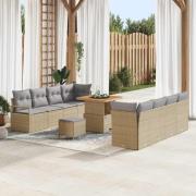 vidaXL Trädgårdsoffset med kudde 11 pcs Beige Poly rattan