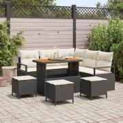 vidaXL Trädgårdsoffset med kudde 9 pcs Svart Poly rattan