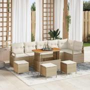 vidaXL Trädgårdsoffset med kudde 10 pcs Beige Poly rattan