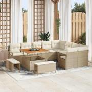 vidaXL Trädgårdsoffset med kudde 12 pcs Beige Poly rattan