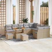 vidaXL Trädgårdsoffset med kudde 12 pcs Beige Poly rattan