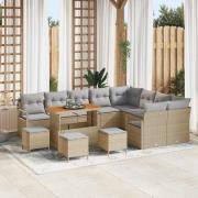 vidaXL Trädgårdsoffset med kudde 13 pcs Beige Poly rattan