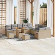 vidaXL Trädgårdsoffset med kudde 13 pcs Beige Poly rattan