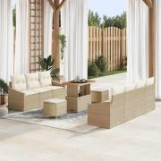 vidaXL Trädgårdsoffset med kudde 10 pcs Beige Poly rattan