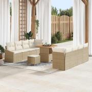 vidaXL Trädgårdsoffset med kudde 11 pcs Beige Poly rattan