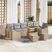 vidaXL Trädgårdsoffset med kudde 10 pcs Beige Poly rattan