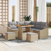 vidaXL Trädgårdsoffset med kudde 8 pcs Beige Poly rattan