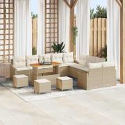 vidaXL Trädgårdsoffset med kudde 14 pcs Beige Poly rattan