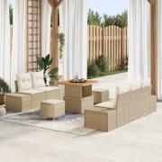 vidaXL Trädgårdsoffset med kudde 8 pcs Beige Poly rattan