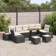 vidaXL Trädgårdsoffset med kudde 10 pcs Svart Poly rattan
