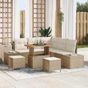 vidaXL Trädgårdsoffset med kudde 8 pcs Beige Poly rattan
