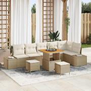 vidaXL Trädgårdsoffset med kudde 9 pcs Beige Poly rattan