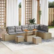 vidaXL Trädgårdsoffset med kudde 9 pcs Beige Poly rattan