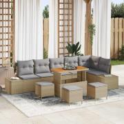 vidaXL Trädgårdsoffset med kudde 10 pcs Beige Poly rattan