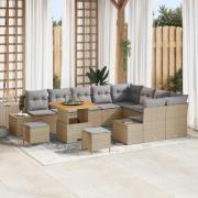 vidaXL Trädgårdsoffset med lagring 12 pcs Beige Poly rattan