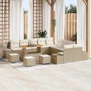vidaXL Trädgårdsoffset med kudde 14 pcs Beige Poly rattan