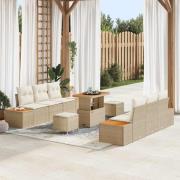 vidaXL Trädgårdsoffset med kudde 9 pcs Beige Poly rattan