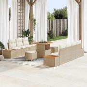 vidaXL Trädgårdsoffset med kudde 10 pcs Beige Poly rattan