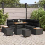 vidaXL Trädgårdsoffset med kudde 8 pcs Svart Poly rattan