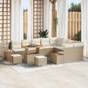 vidaXL Trädgårdsoffset med kudde 12 pcs Beige Poly rattan