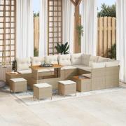 vidaXL Trädgårdsoffset med kudde 13 pcs Beige Poly rattan