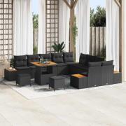 vidaXL Trädgårdsoffset med kudde 13 pcs Svart Poly rattan