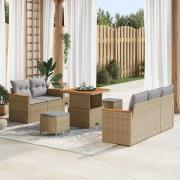 vidaXL Trädgårdsoffset med kudde 8 pcs Beige Poly rattan
