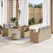 vidaXL Trädgårdsoffset med kudde 8 pcs Beige Poly rattan