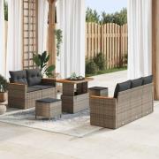vidaXL Trädgårdsoffset med kudde 8 pcs Grå Poly rattan