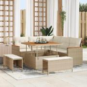 vidaXL Trädgårdsoffset med kudde 8 pcs Beige Poly rattan