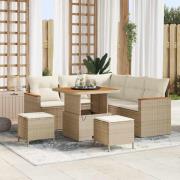 vidaXL Trädgårdsoffset med kudde 8 pcs Beige Poly rattan