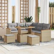 vidaXL Trädgårdsoffset med kudde 8 pcs Beige Poly rattan