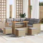 vidaXL Trädgårdsoffset med kudde 9 pcs Beige Poly rattan