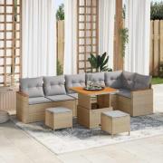 vidaXL Trädgårdsoffset med kudde 9 pcs Beige Poly rattan