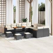 vidaXL Trädgårdsoffset med kudde 14 pcs Svart Poly rattan