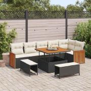 vidaXL Trädgårdsoffset 9 pcs Svart och gräddvit 100 x 100 x 71 cm