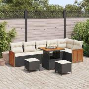 vidaXL Trädgårdsoffset 9 pcs Svart och gräddvit 80 x 80 x 71 cm