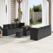 vidaXL Trädgårdsoffset med kudde 11 pcs Svart 90 x 55 x 71 cm
