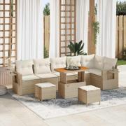 vidaXL Trädgårdsoffset med lagring 9 pcs Beige Poly rattan