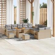 vidaXL Trädgårdsoffset med lagring 13 pcs Beige Poly rattan