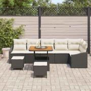 vidaXL Trädgårdsoffset med kudde 9 pcs Svart och kräm 80 x 80 x 71 cm