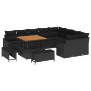 vidaXL Trädgårdsoffset med kudde 12 pcs Svart 100 x 100 x 71 cm