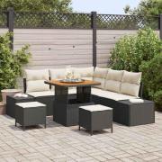 vidaXL Trädgårdsoffset med lagring 8 pcs Svart Poly rattan