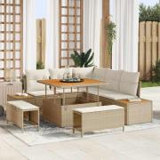 vidaXL Trädgårdsoffset med kudde med lagring 8 pcs Beige Poly rattan