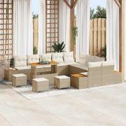 vidaXL Trädgårdsoffset med kudde med lagring 14 pcs Beige Poly rattan