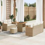 vidaXL Trädgårdsoffset med kudde med lagring 8 pcs Beige Poly rattan