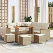 vidaXL Trädgårdsoffset med kudde med lagring 9 pcs Beige Poly rattan