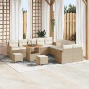 vidaXL Trädgårdsoffset med kudde med lagring Beige Poly rattan