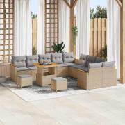 vidaXL Trädgårdsoffset med kudde med lagring 13 pcs Beige Poly rattan