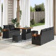 vidaXL Trädgårdsoffset med kudde med lagring 8 pcs Svart Poly rattan